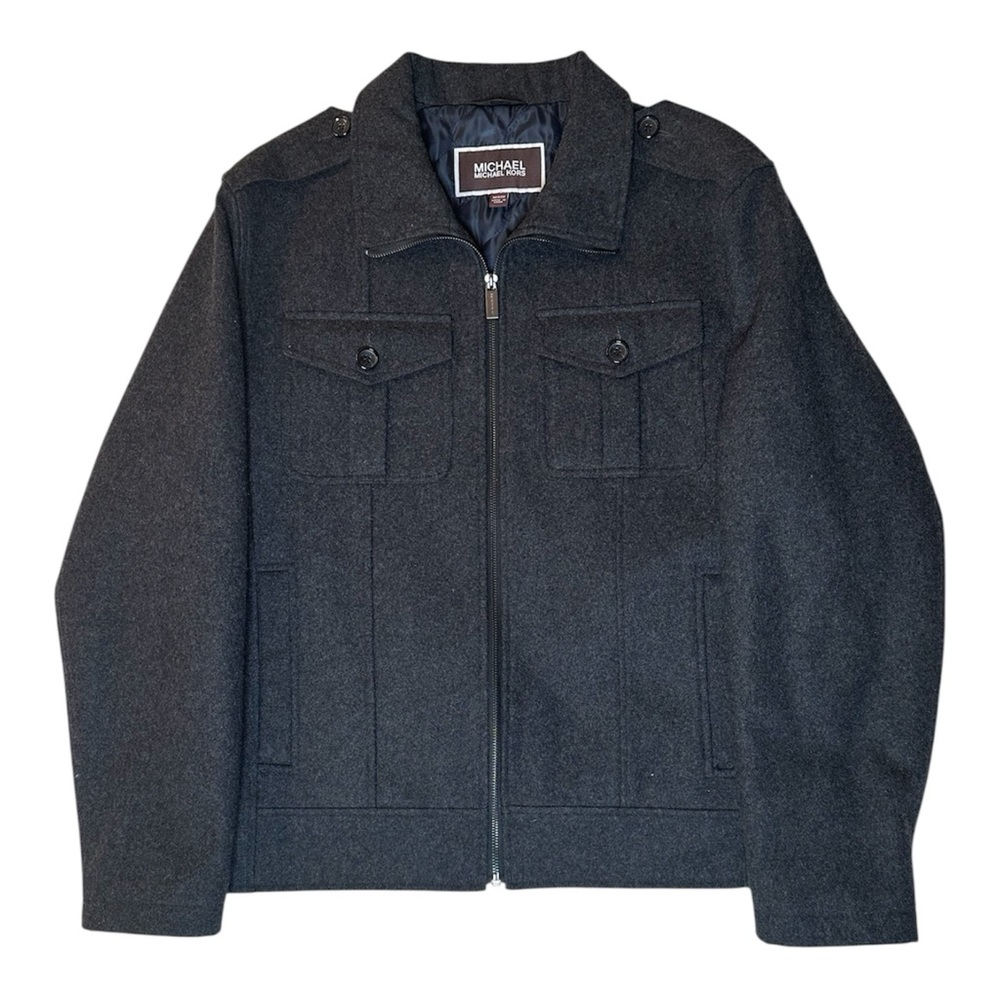 Michael Kors Wool Blend Charcoal Military Jacket